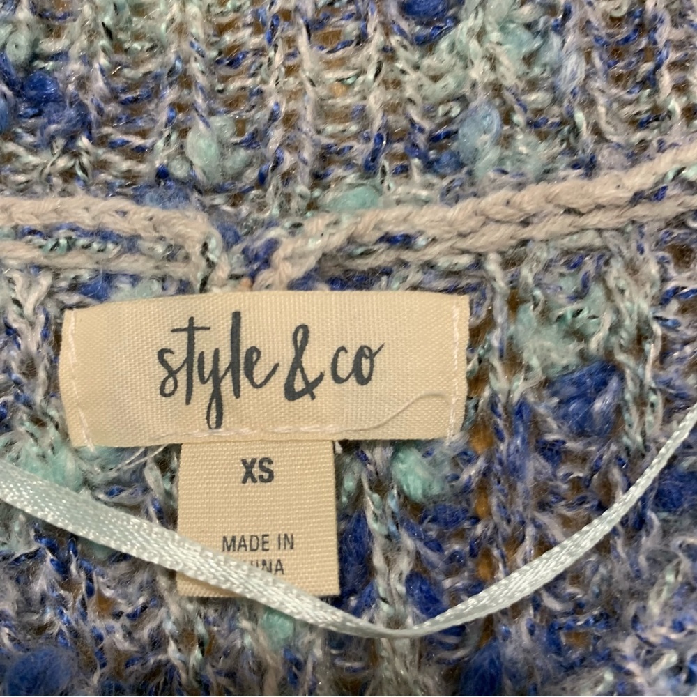 Style & Co. Blue Speckled V-Neck Oversized Pullover Sweater - Size XS - Picture 4 of 5